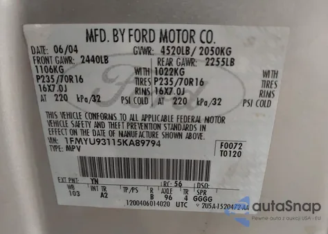 2005 Ford Escape Xlt из США, поврежденный, VIN 1FMYU93115KA89794